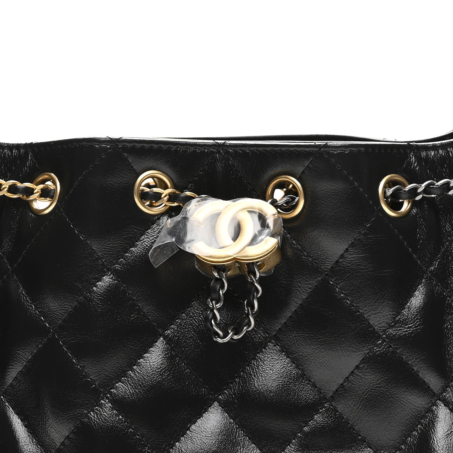 Chanel Shiny Crumpled Quilted Mini Chanel 25 Handbag Black