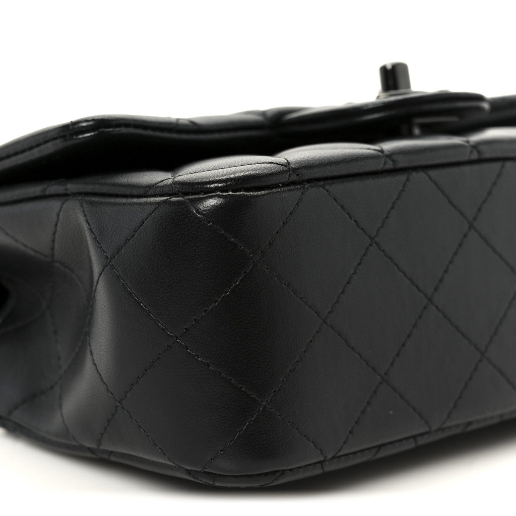 Chanel Lambskin Quilted Mini Top Handle Rectangular Flap So Black
