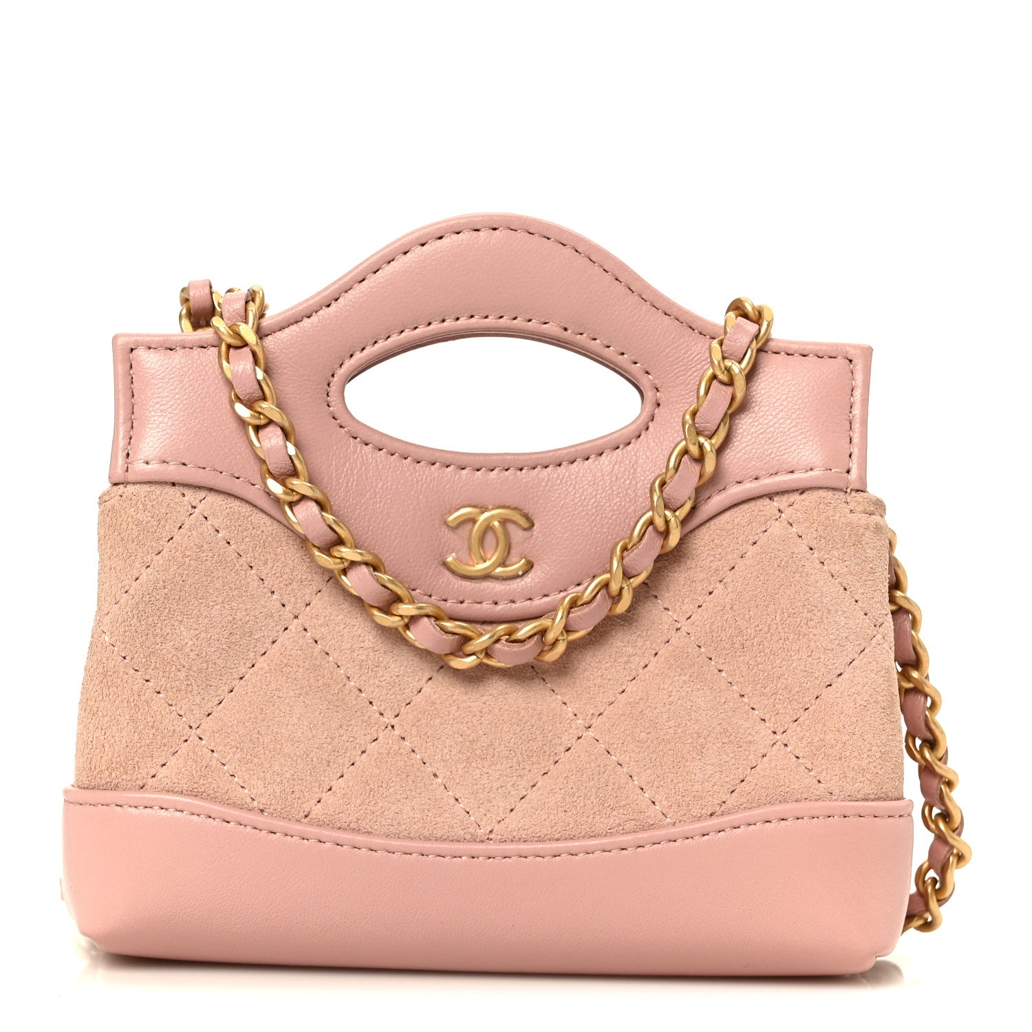Chanel Suede Shiny Crumpled Calfskin Quilted Micro 31 Shopping Bag Light Pink