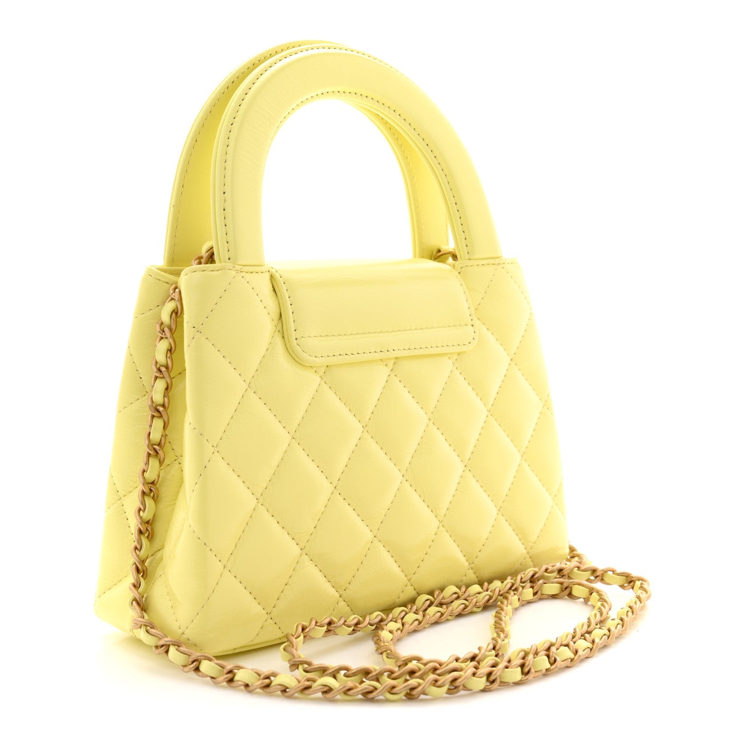 Chanel Shiny Aged Calfskin Quilted Nano Kelly Shopper Light Yellow