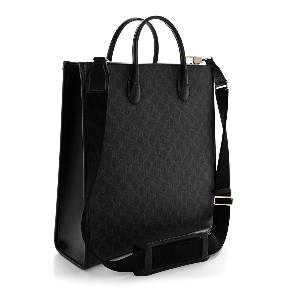 Gucci GG Supreme Monogram Azalea Calfskin Web Medium Retro Interlocking G Vertical Tote Bag Black