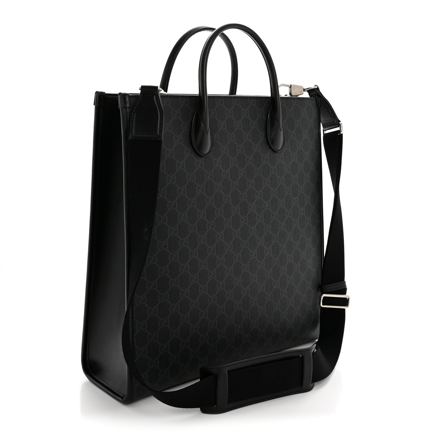 Gucci GG Supreme Monogram Azalea Calfskin Web Medium Retro Interlocking G Vertical Tote Bag Black