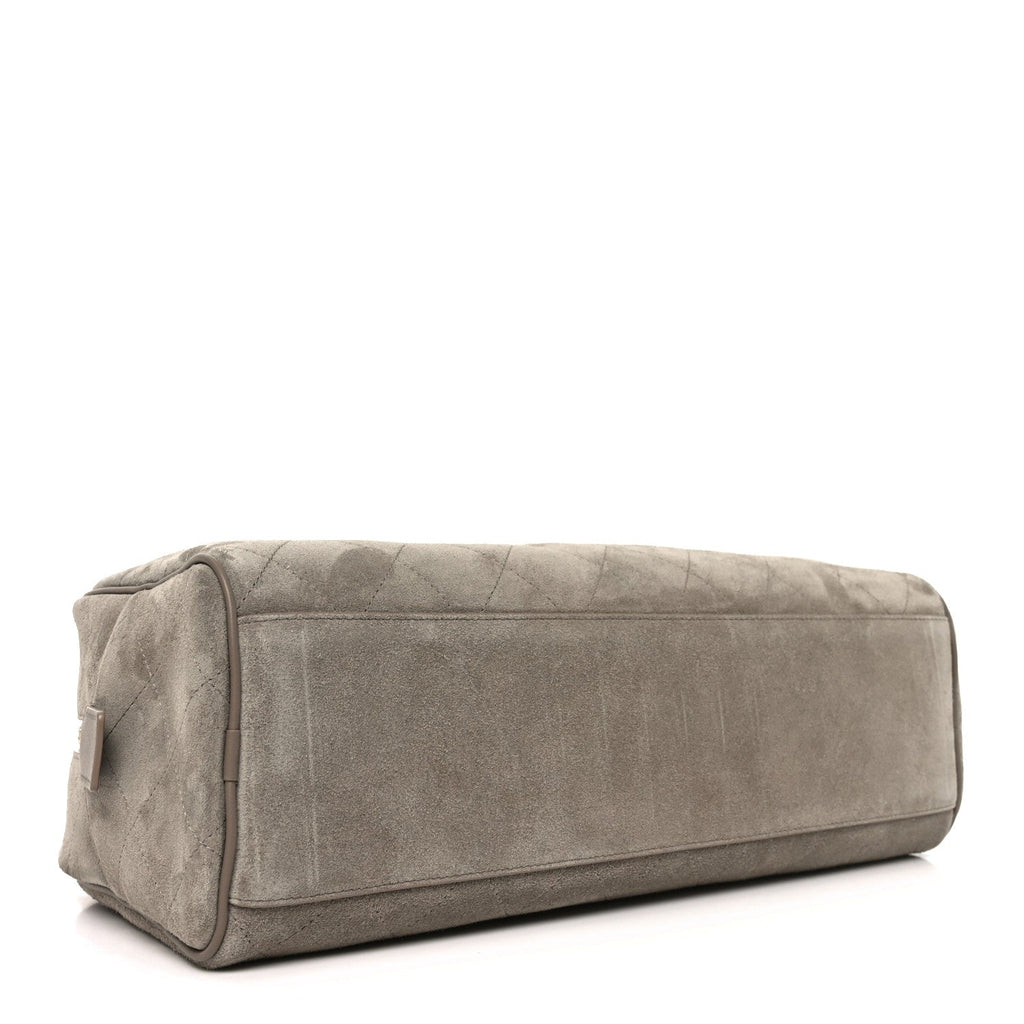Chanel Suede Calfskin Quilted Large Perfect Bowling Bag Grey