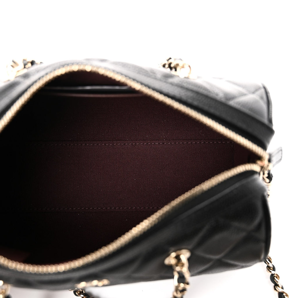 Chanel Caviar Quilted Barrel Clutch With Chain  Black