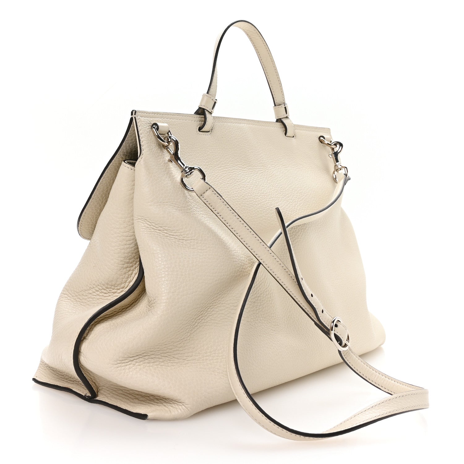 Gucci Cellarius Calfskin Large Bamboo Daily Top Handle Bag Mystic White
