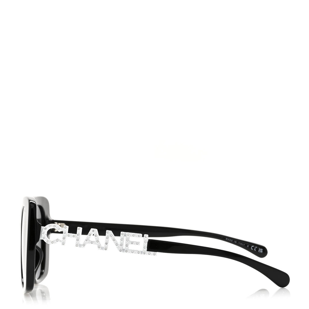Acetate Strass Square Sunglasses 5422-B-A Black White