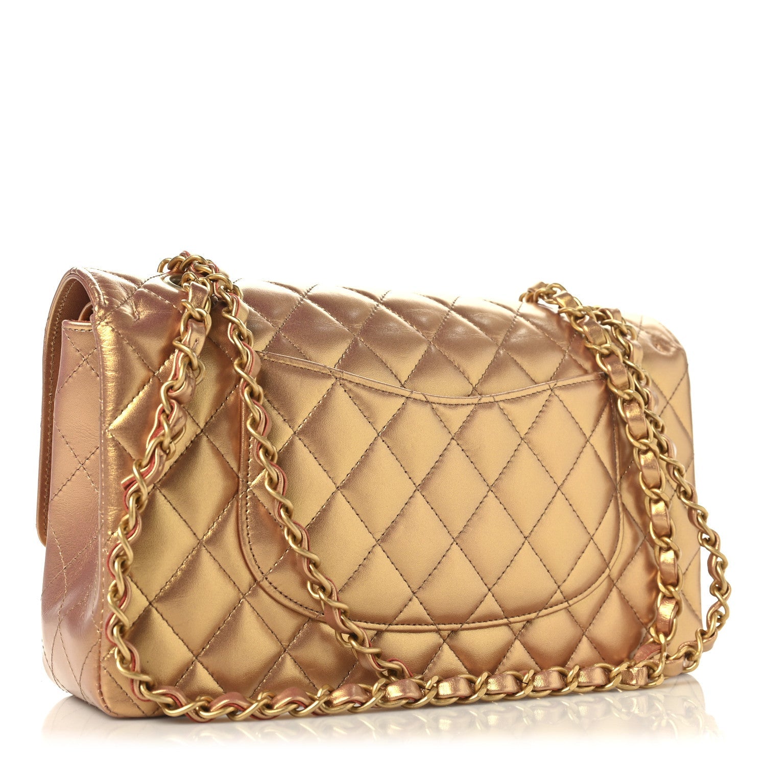 Chanel Metallic Lambskin Quilted Medium Double Flap Golden