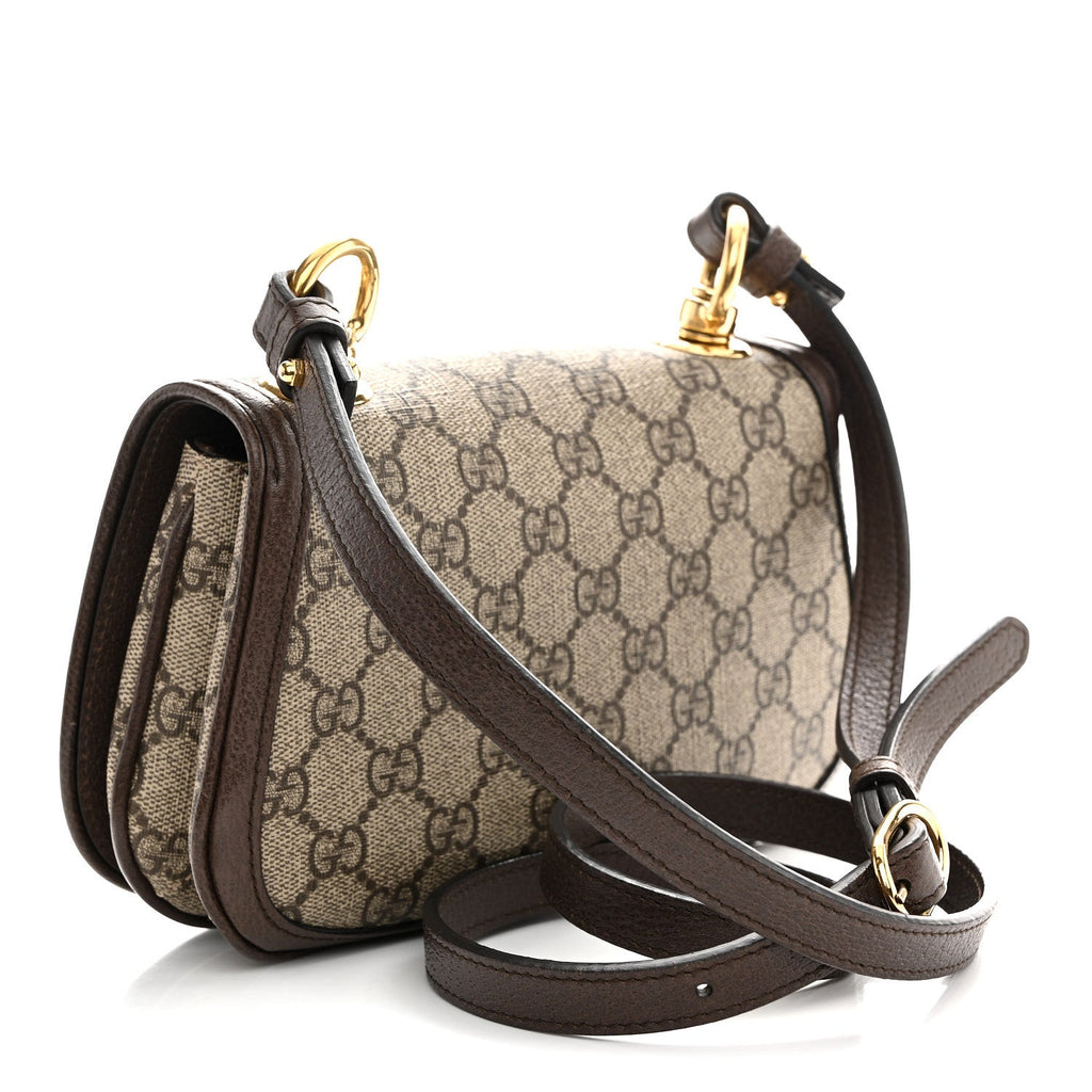 Gucci GG Supreme Monogram Textured Dollar Calfskin Mini Blondie Chain Shoulder Flap Bag Beige Ebony New Acero