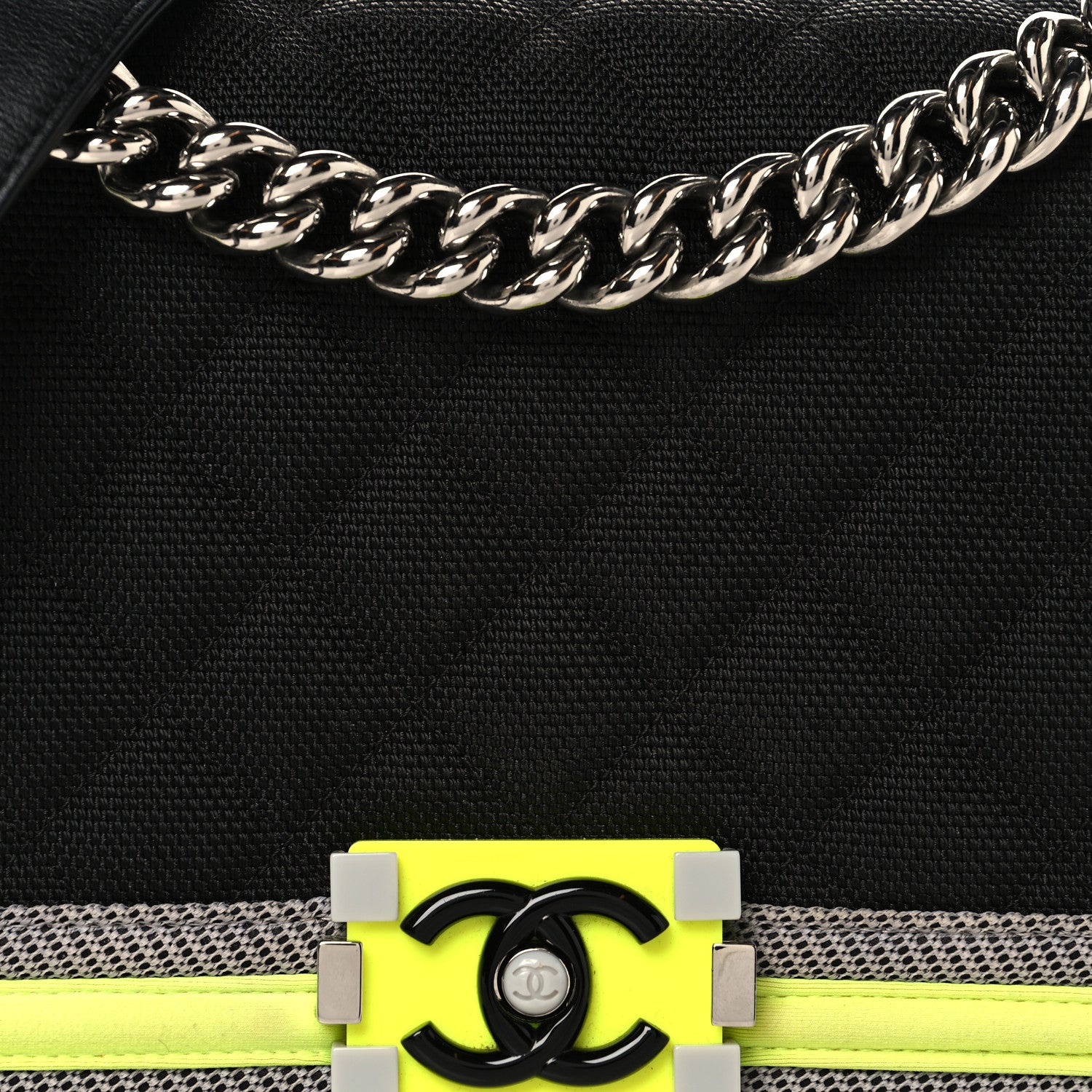 Chanel Canvas Quilted Medium Fluo Boy Flap Black Grey Yellow