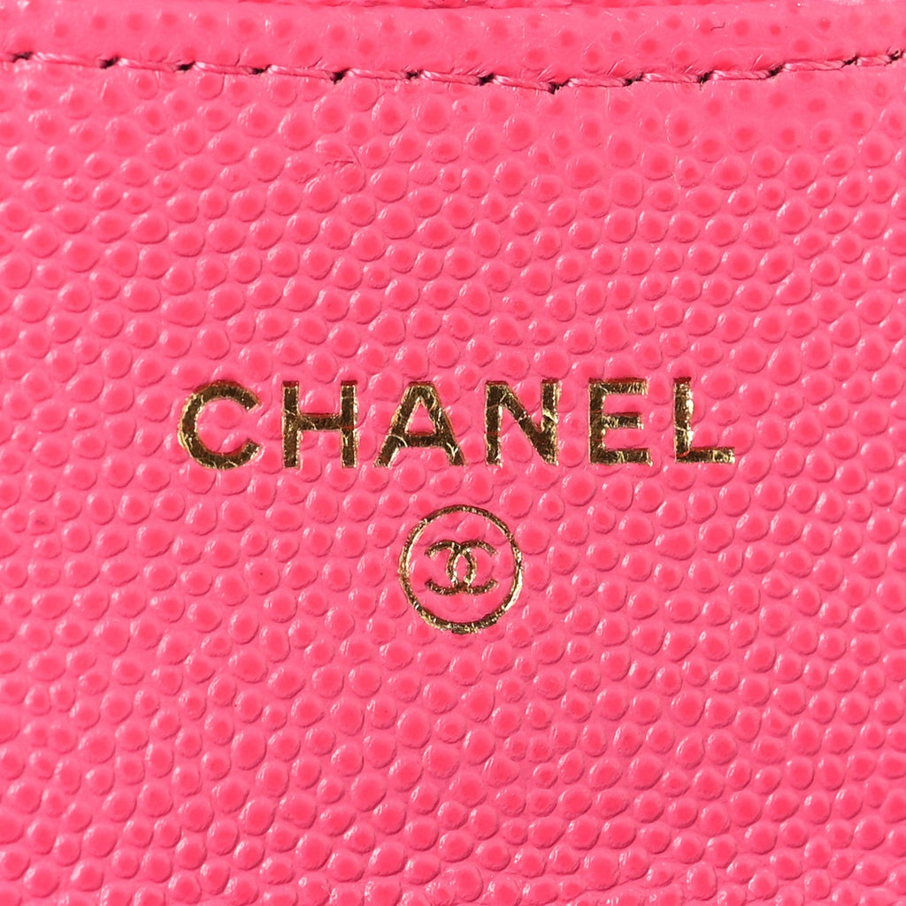 Caviar Quilted Flap Card Holder Wallet Pink