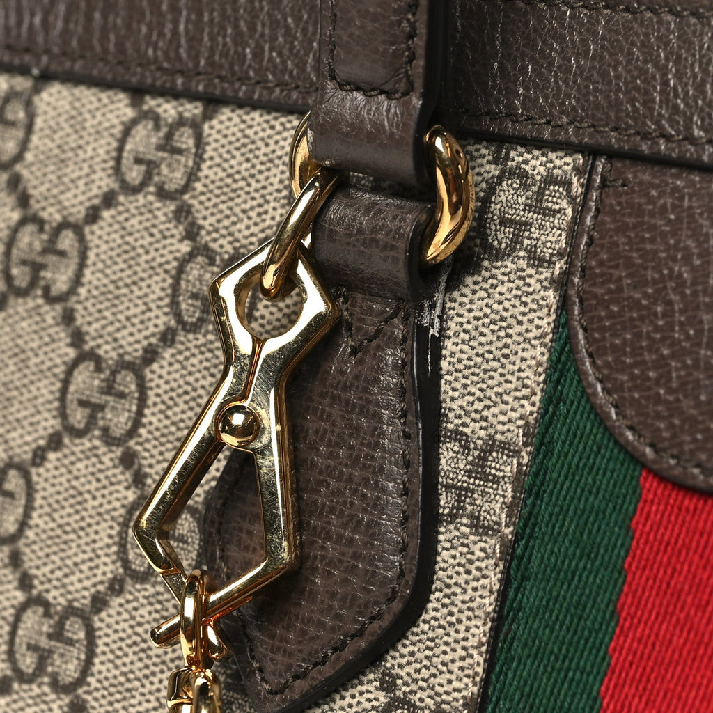 Gucci GG Supreme Monogram Web Medium Ophidia Tote Bag Brown