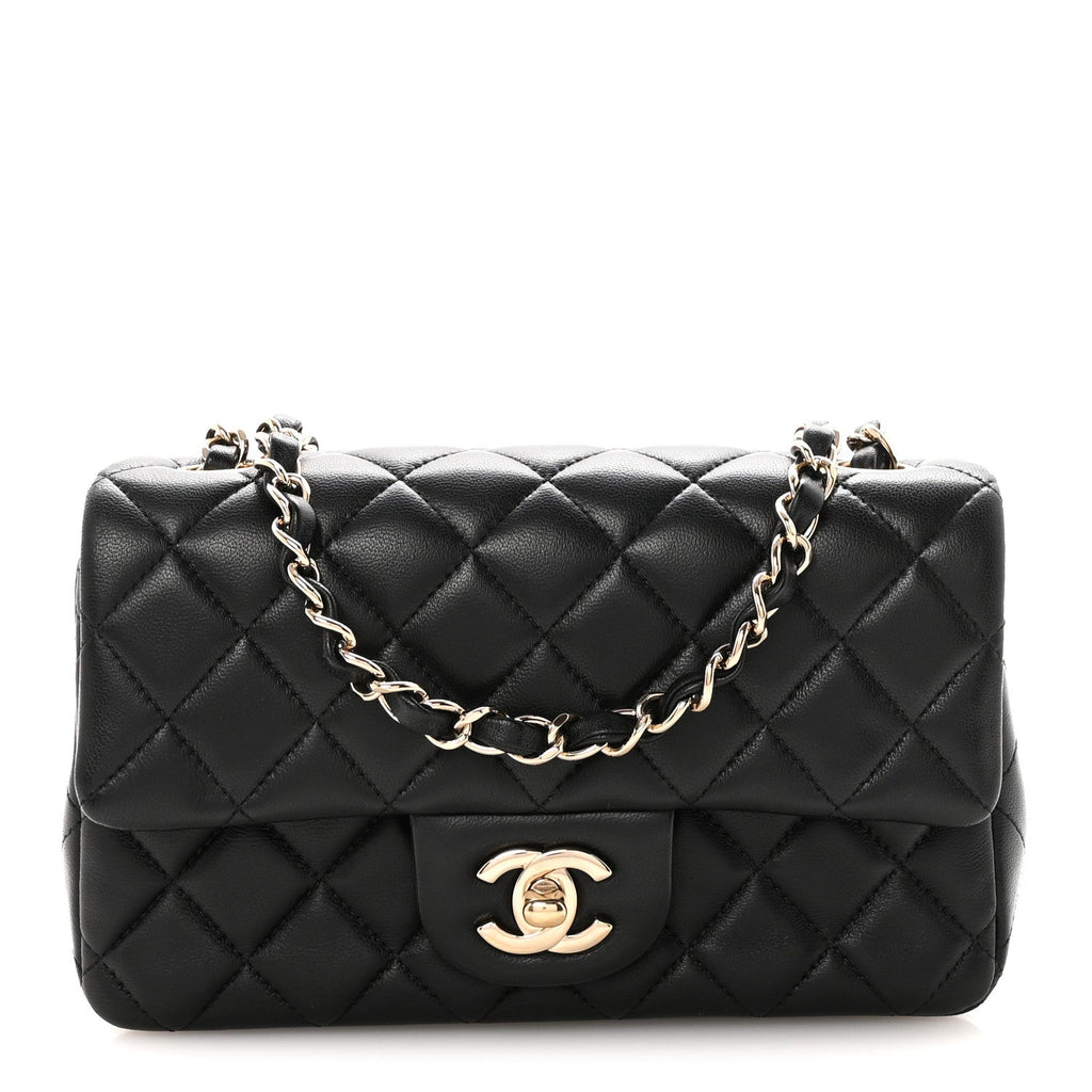 Chanel Lambskin Quilted Mini Rectangular Flap Black
