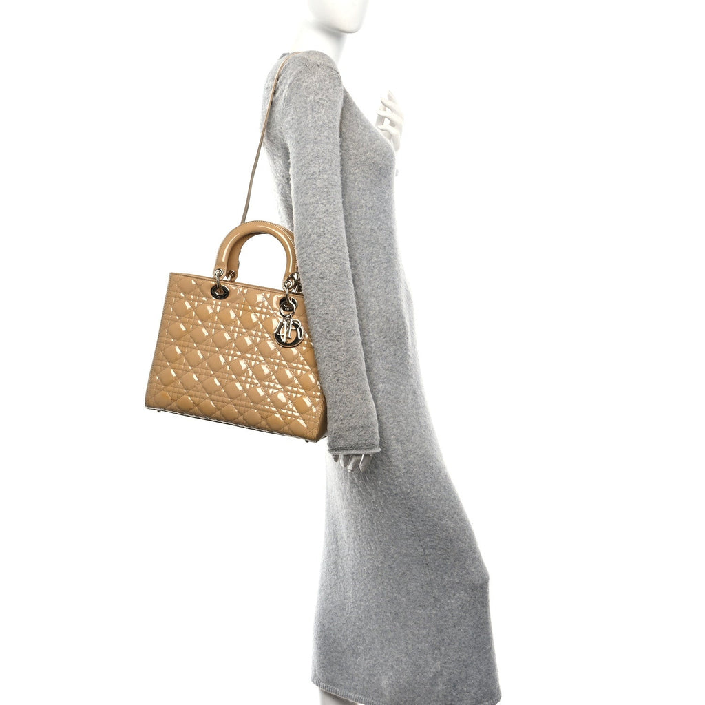 Christian Dior Patent Cannage Large Lady Dior Beige