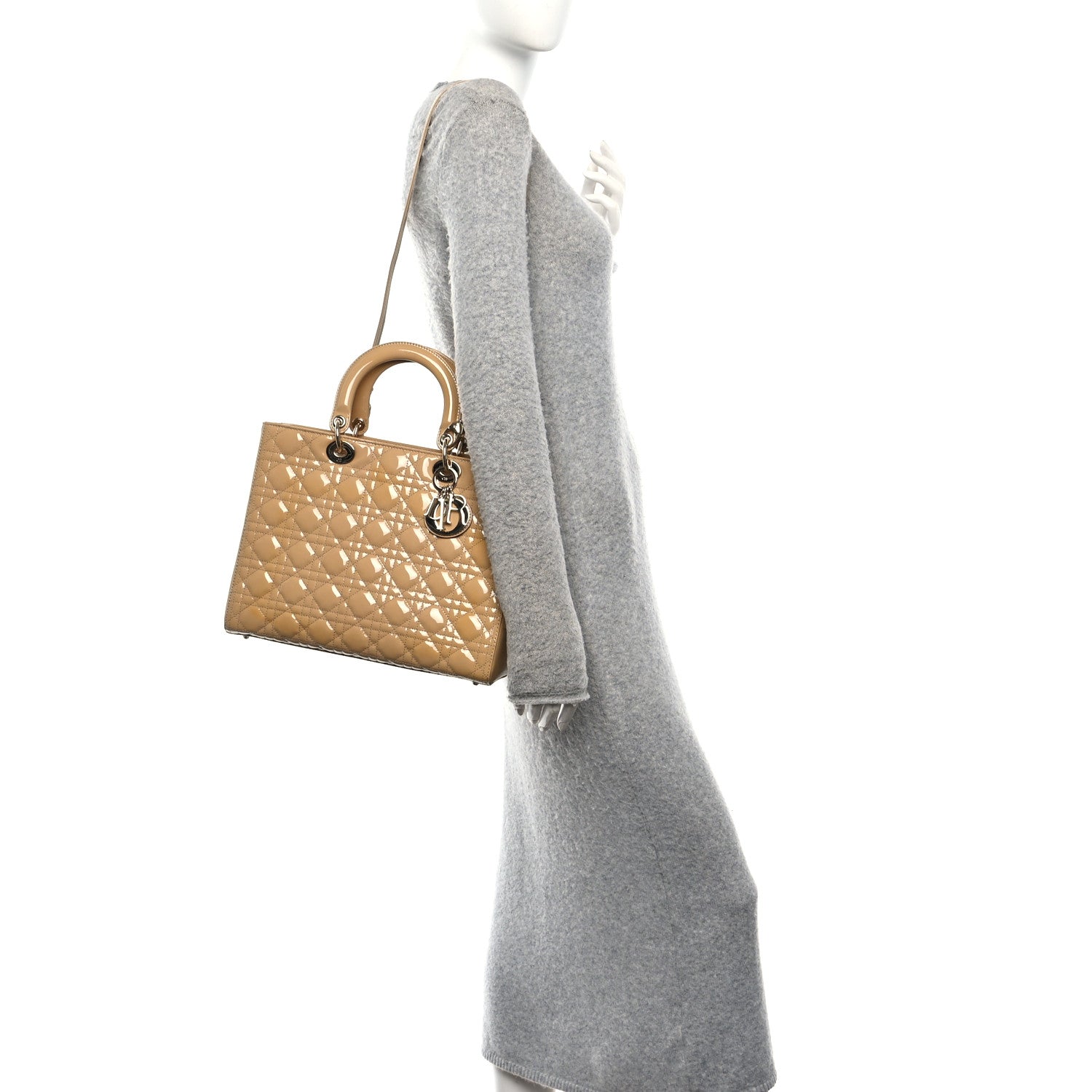 Christian Dior Patent Cannage Large Lady Dior Beige