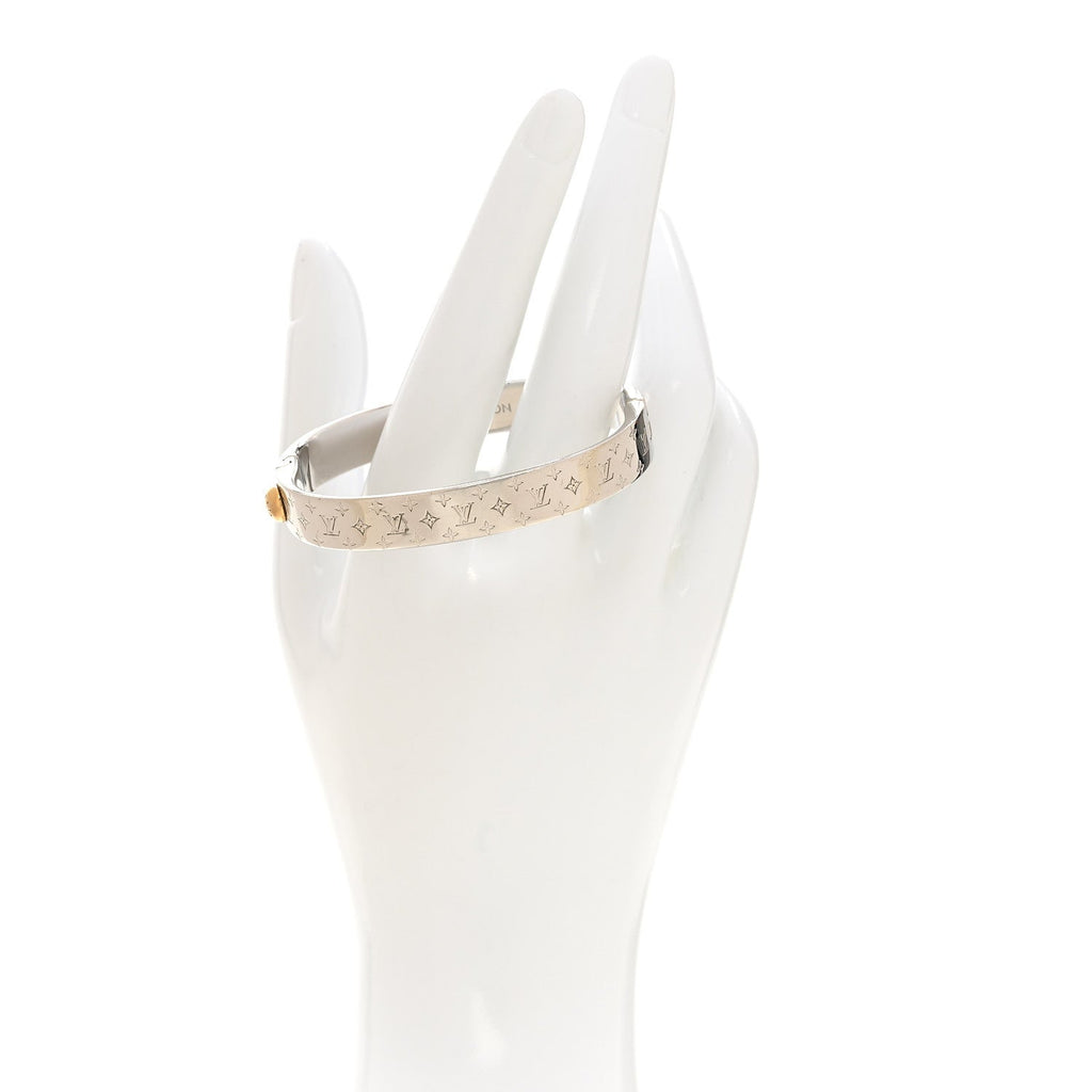 Louis Vuitton Brass Palladium Plated Nanogram Cuff S Silver