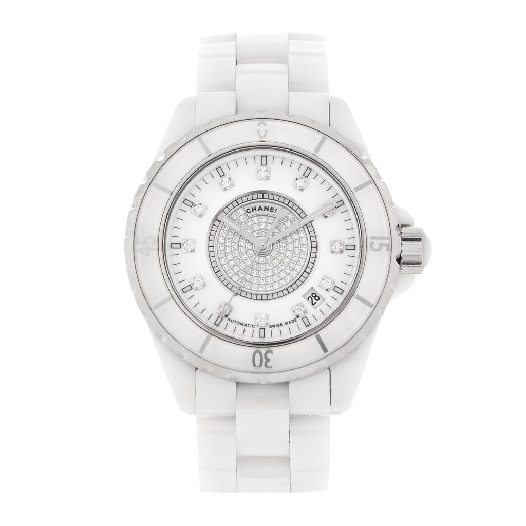 Chanel Stainless Steel Ceramic Diamond Dial 38mm J12 Automatic Watch White
