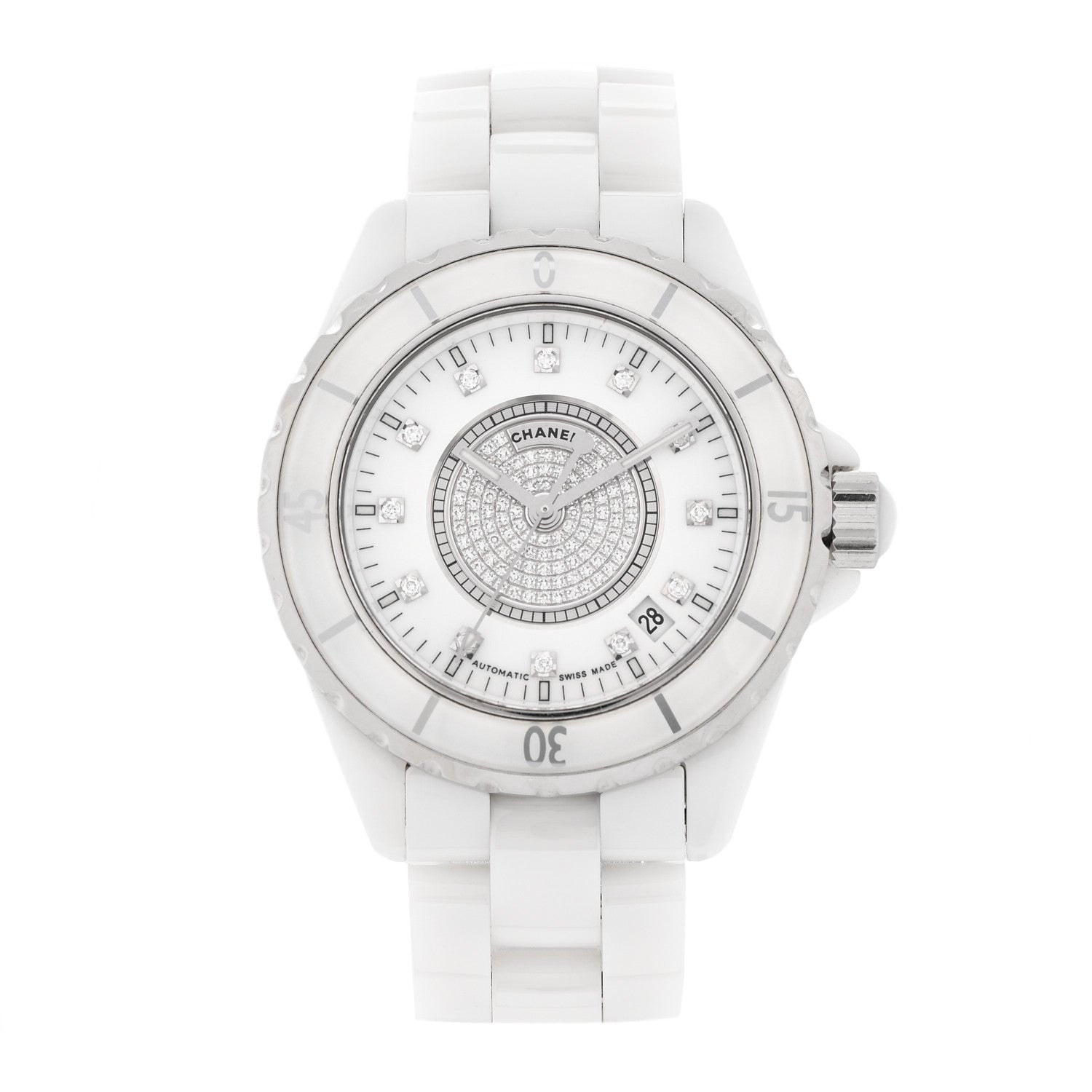 Chanel Stainless Steel Ceramic Diamond Dial 38mm J12 Automatic Watch White