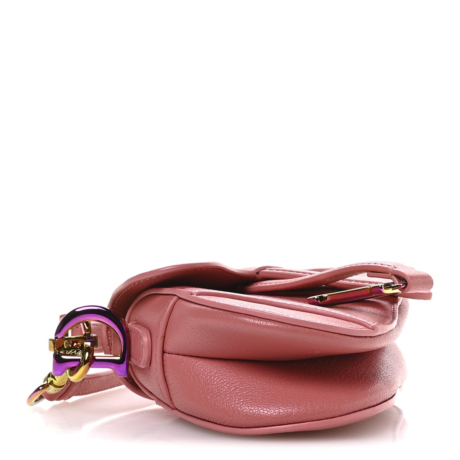 Christian Dior Goatskin Micro Saddle Bag With Strap Coral Powder