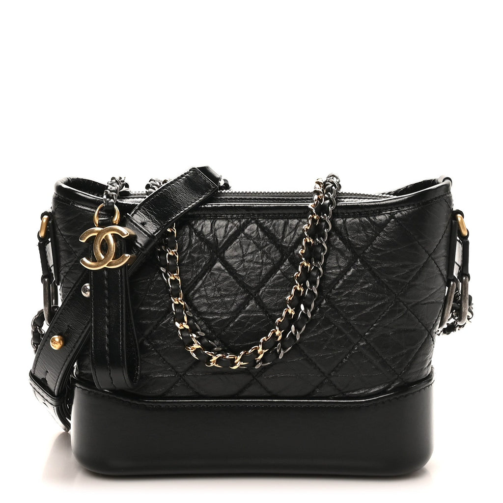 Chanel Aged Calfskin Quilted Small Gabrielle Logo Hobo Black