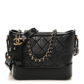 Chanel Aged Calfskin Quilted Small Gabrielle Logo Hobo Black