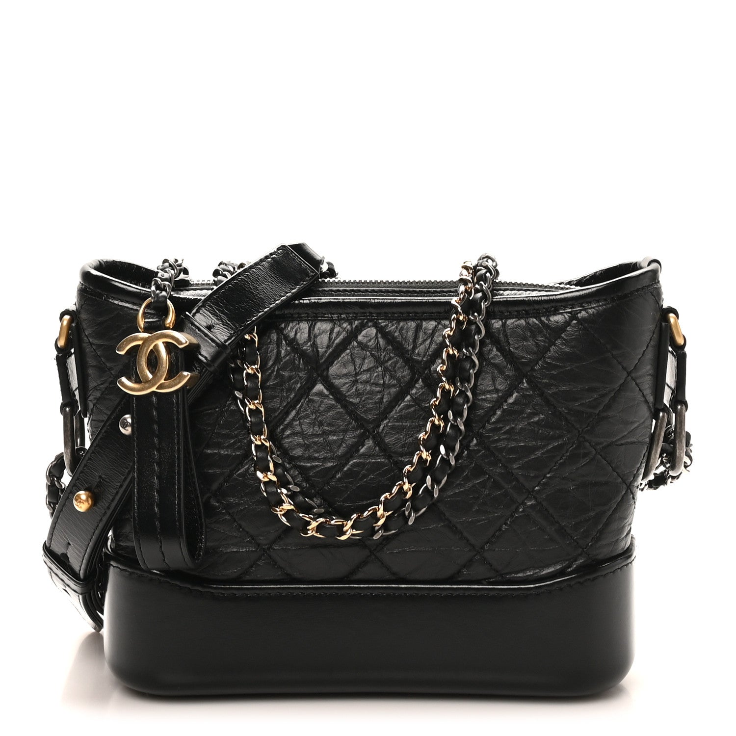 Chanel Aged Calfskin Quilted Small Gabrielle Logo Hobo Black