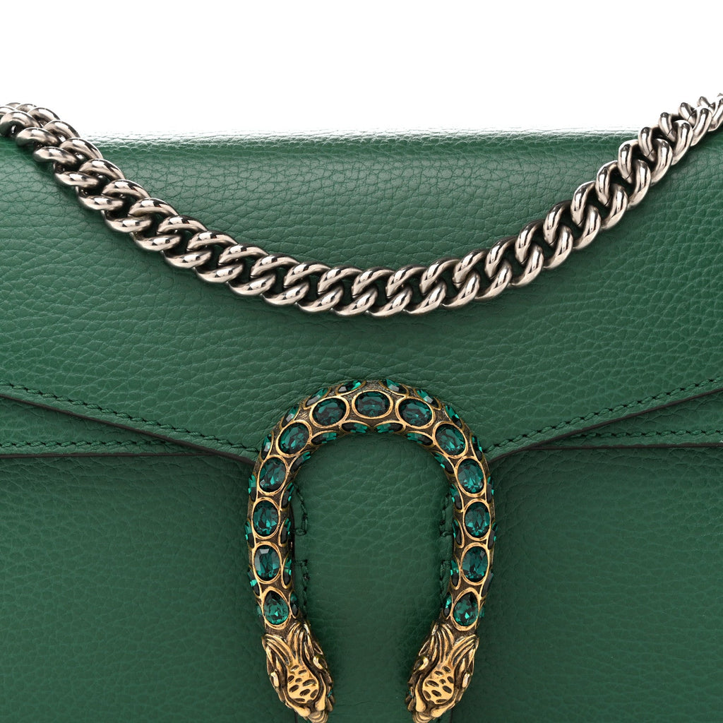 Gucci Dollar Calfskin Crystal Small Dionysus Shoulder Bag Emerald