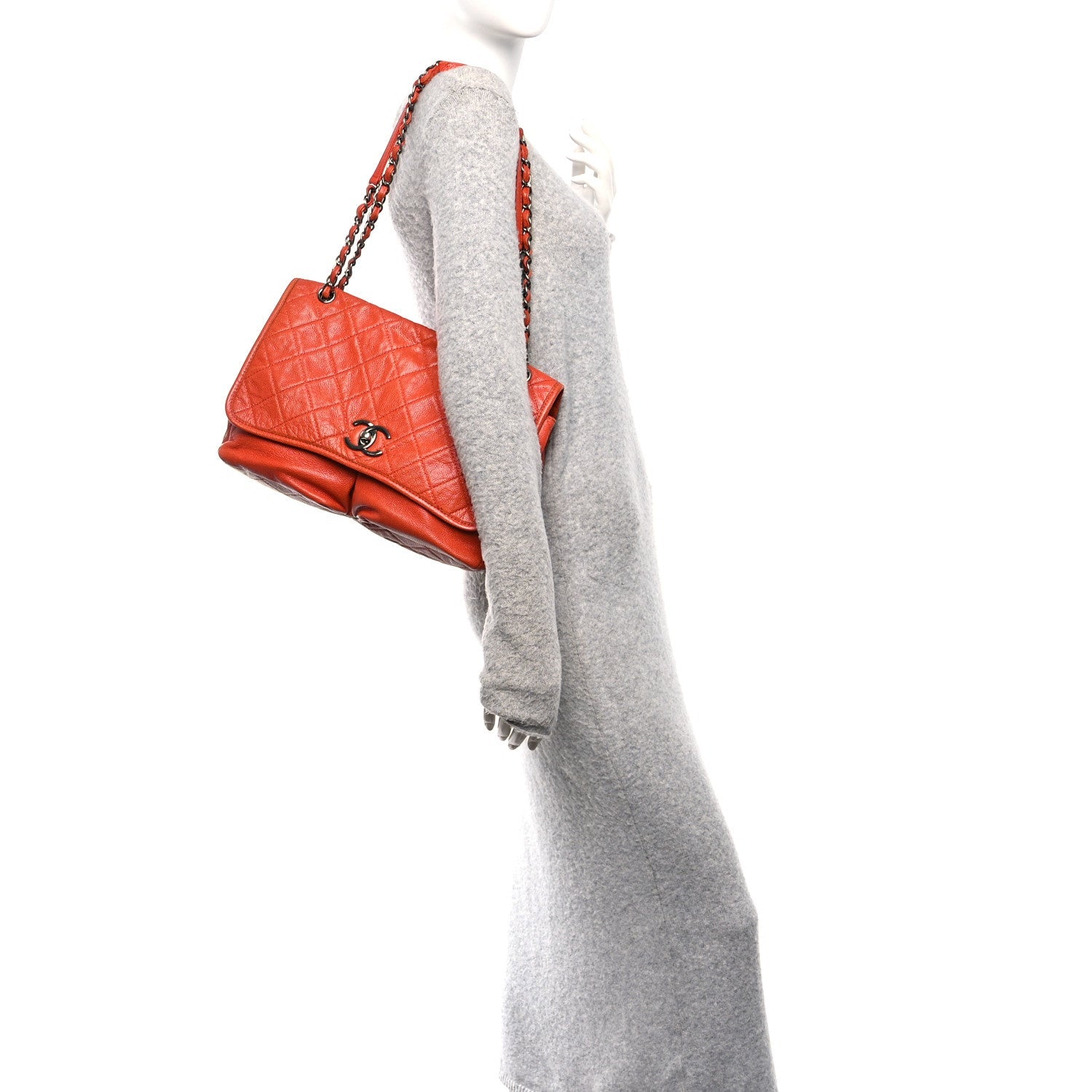 Chanel Grained Calfskin Large Natural Beauty Flap Orange