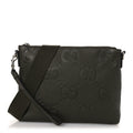 Gucci Piuma Calfskin Jumbo GG Embossed Medium Wristlet Messenger Bag Green