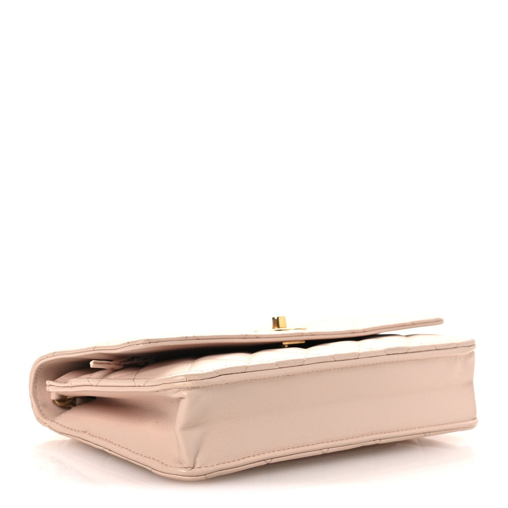 Chanel Lambskin Quilted CC Pearl Crush Wallet on Chain WOC Light Pink
