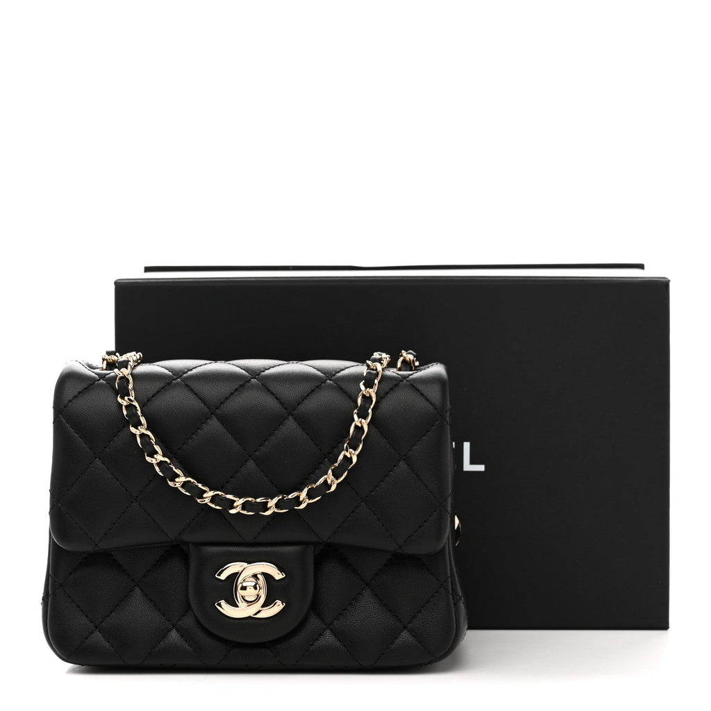 Chanel Lambskin Quilted Enamel Mini Pearl Crush Flap Black