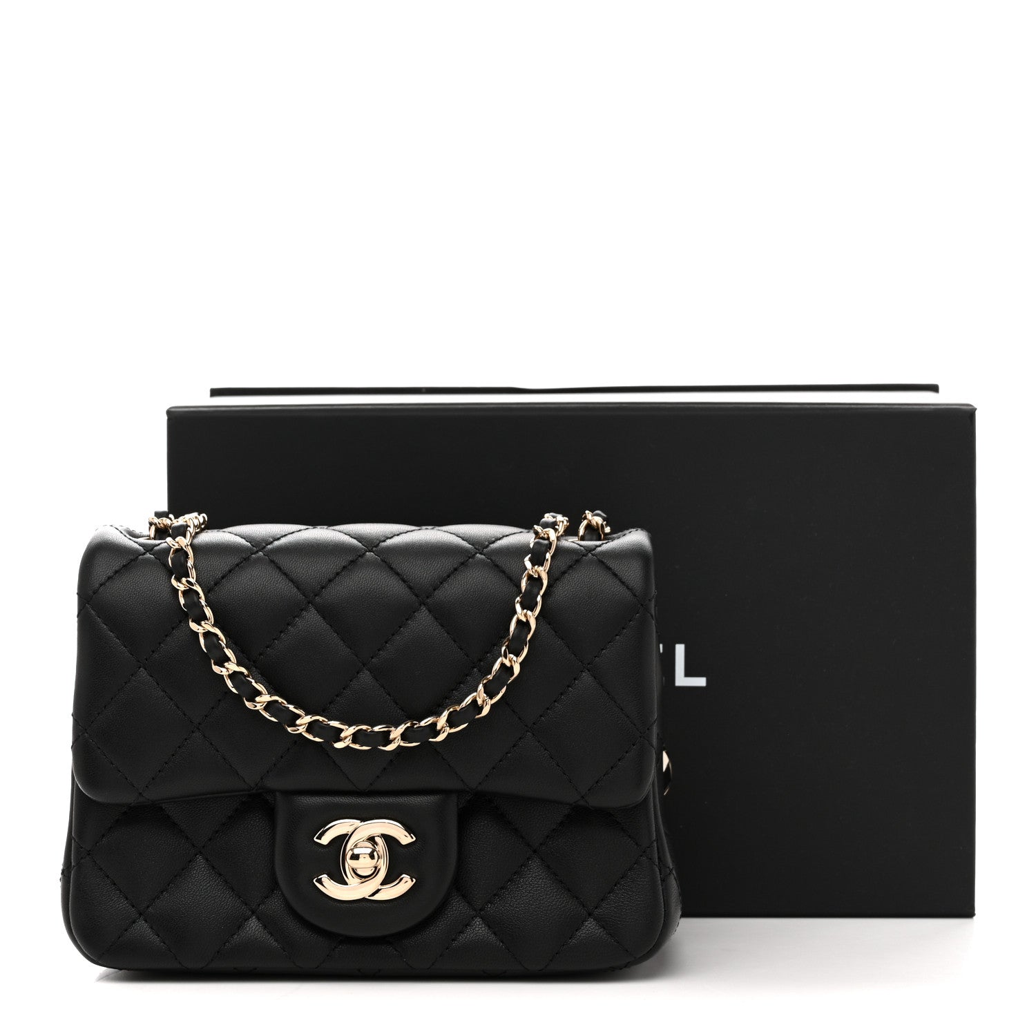 Chanel Lambskin Quilted Enamel Mini Pearl Crush Flap Black