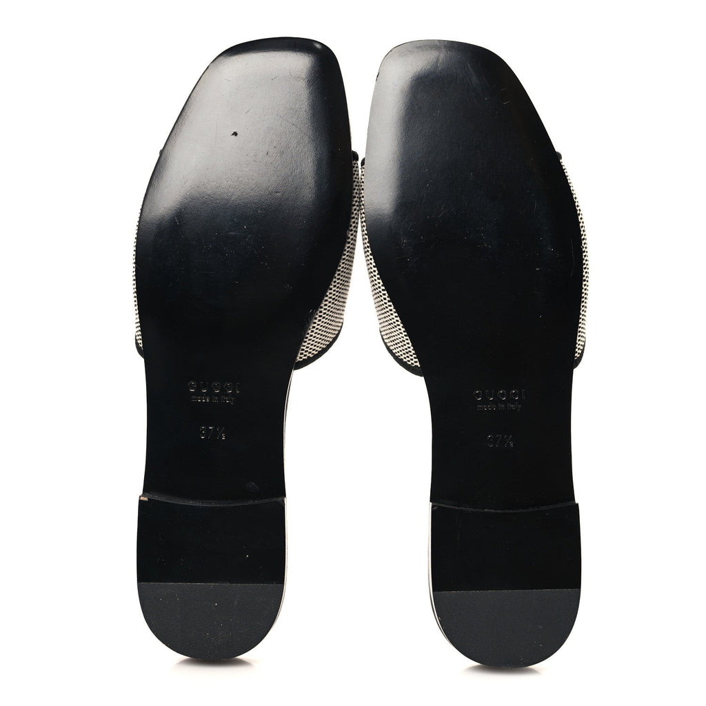 Gucci Canvas Rice Cosmos Softy Calfskin Interlocking G Cut Out Slide Sandals 37.5 Black Natural