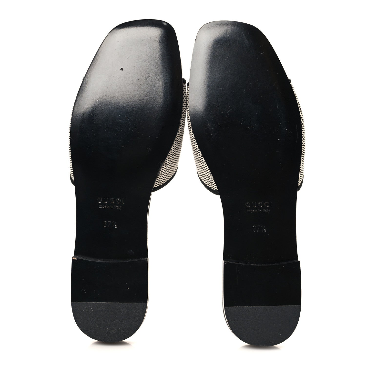 Gucci Canvas Rice Cosmos Softy Calfskin Interlocking G Cut Out Slide Sandals 37.5 Black Natural