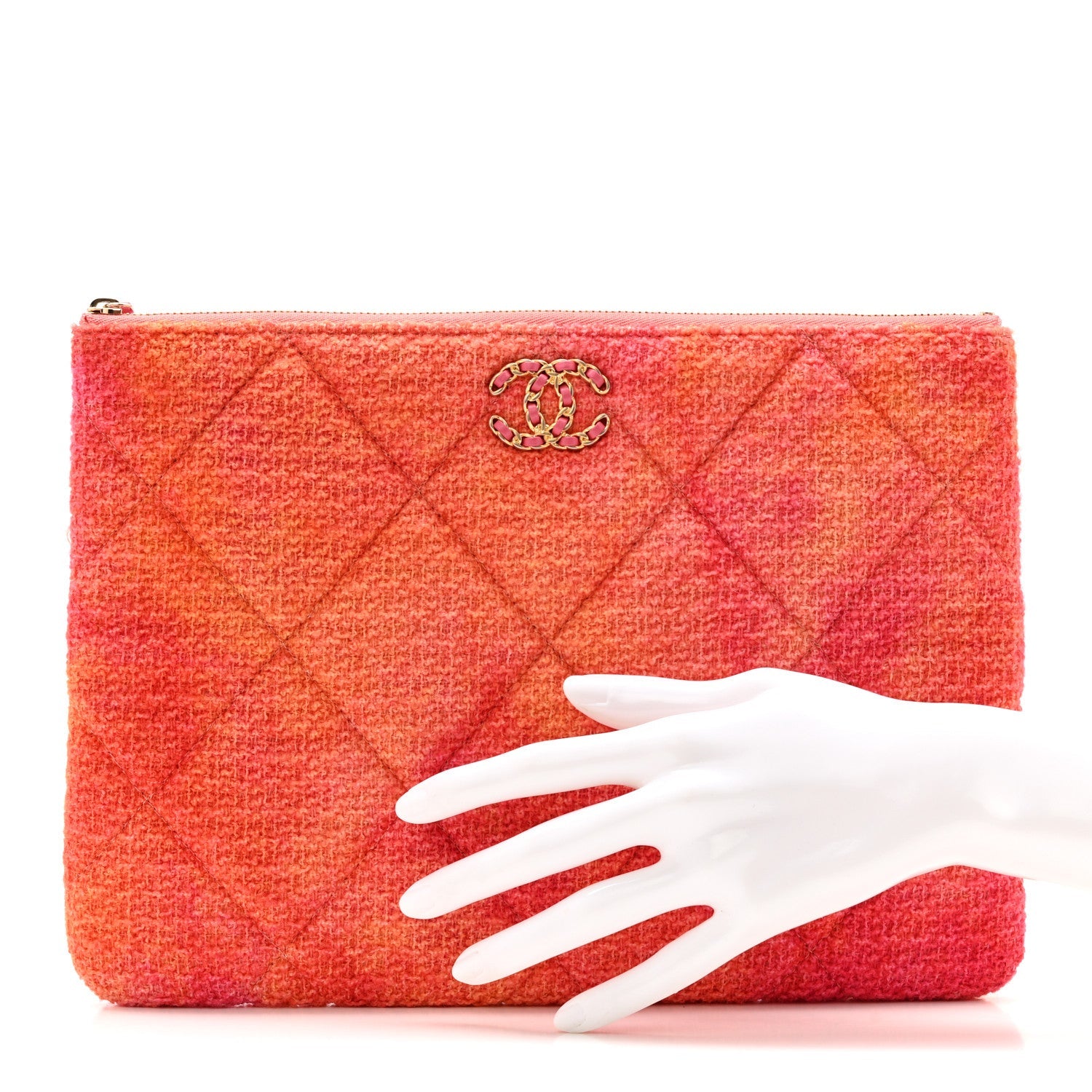Chanel Tweed Large Chanel 19 Cosmetic Case Coral Pink