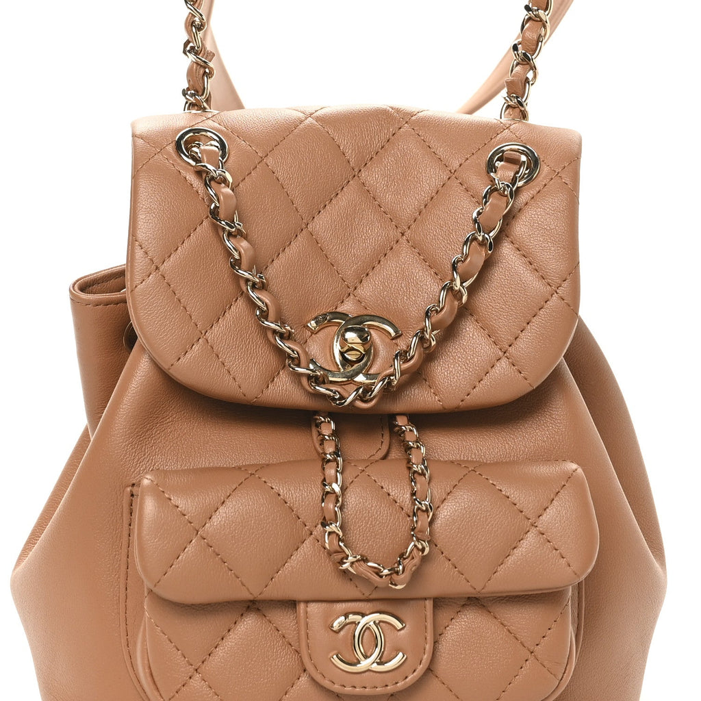 Chanel Quilted Small Duma Pockets Drawstring Backpack Light Brown