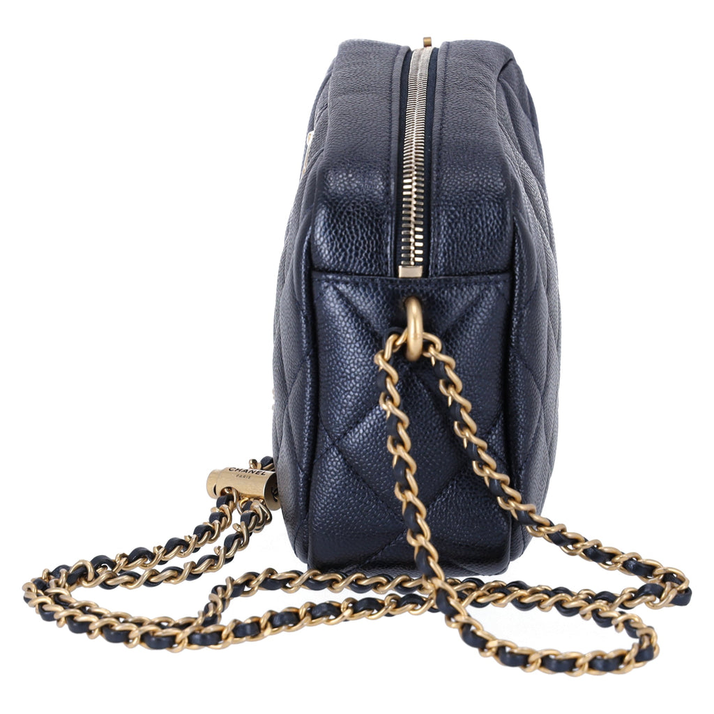 Chanel 21 K My Perfect Camera Bag Iridescent Caviar Quilted Leather Black