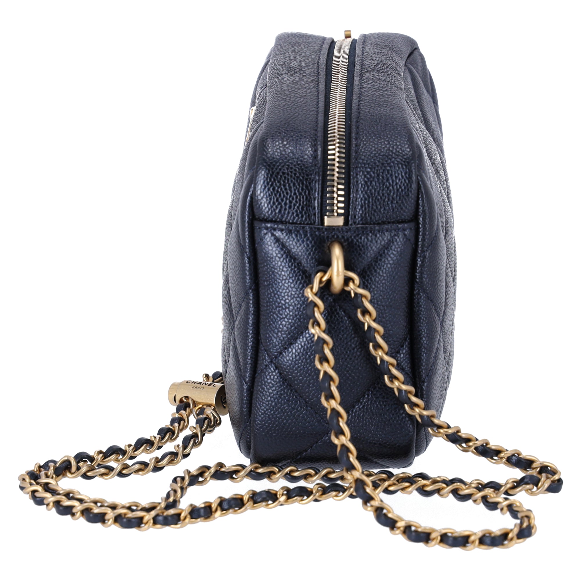 Chanel 21 K My Perfect Camera Bag Iridescent Caviar Quilted Leather Black