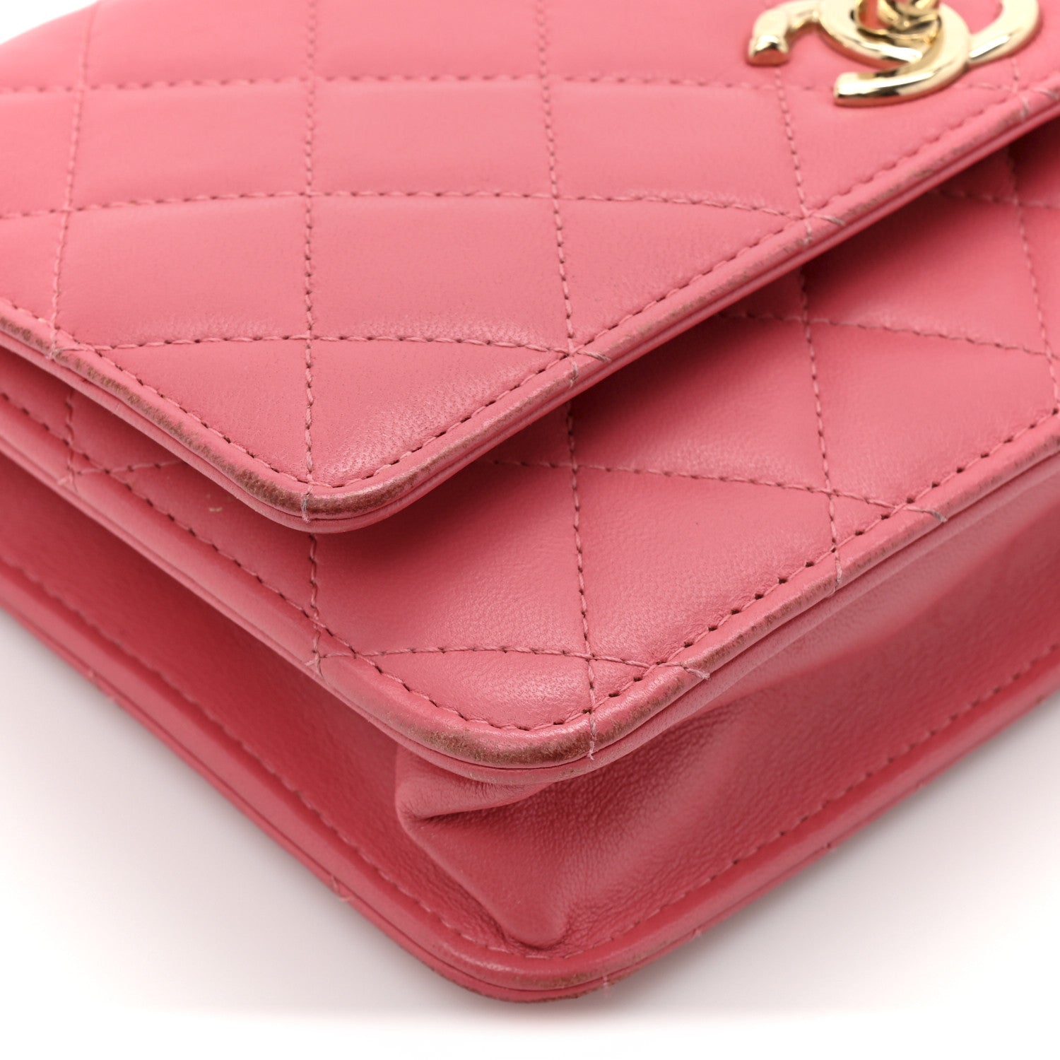 Chanel Lambskin Quilted Trendy CC Wallet On Chain WOC Bright Pink