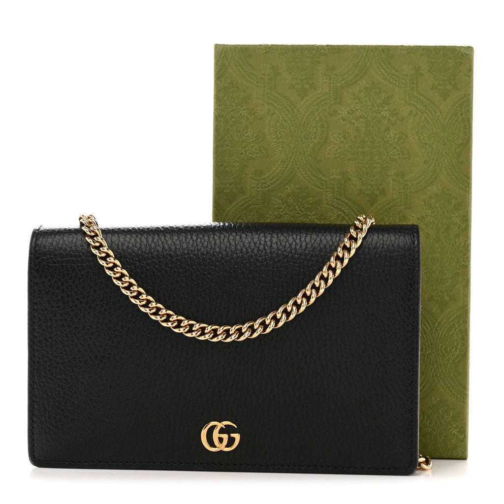 Gucci Dollar Calfskin Mini GG Marmont Chain Wallet Black