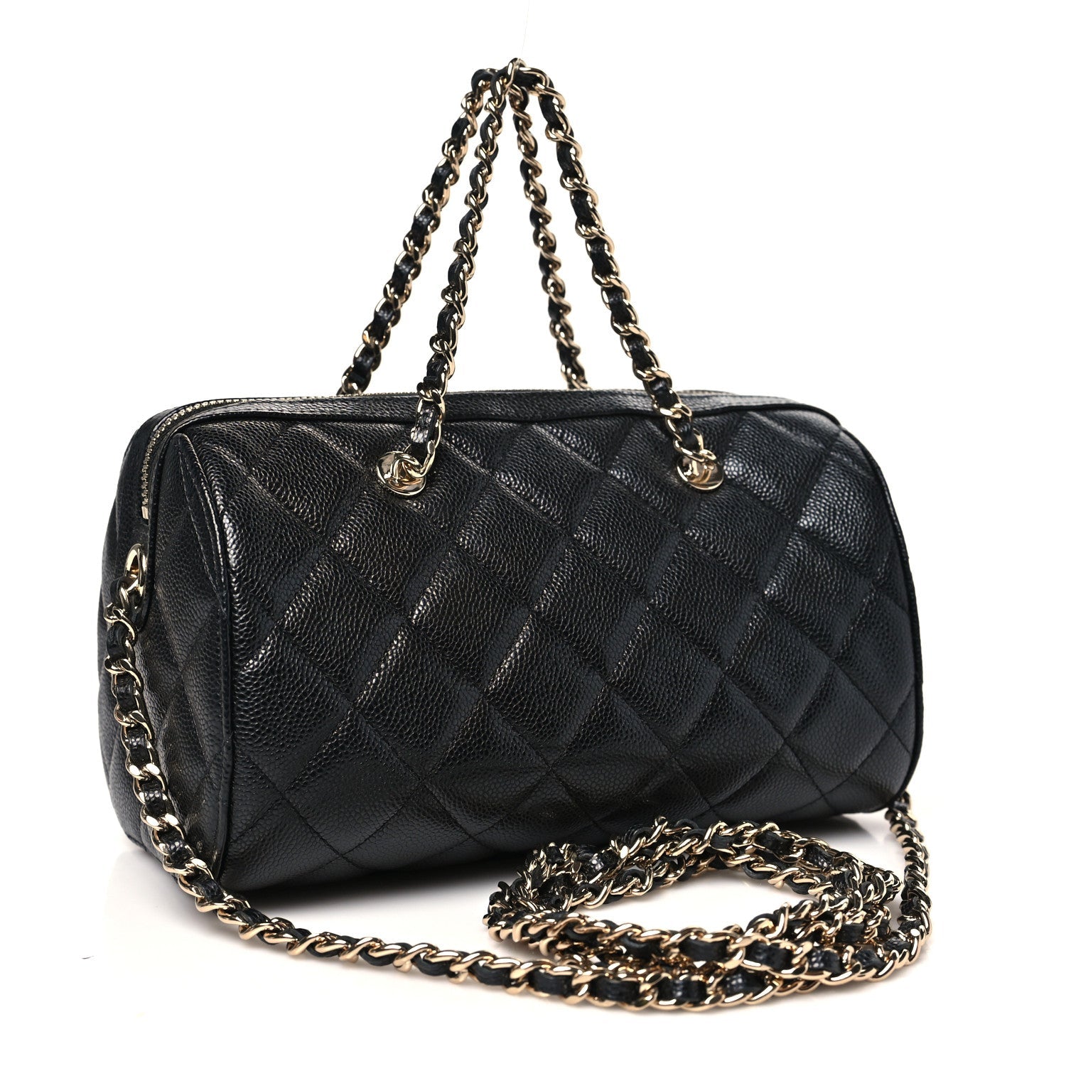 Chanel Caviar Quilted Barrel Clutch With Chain Black