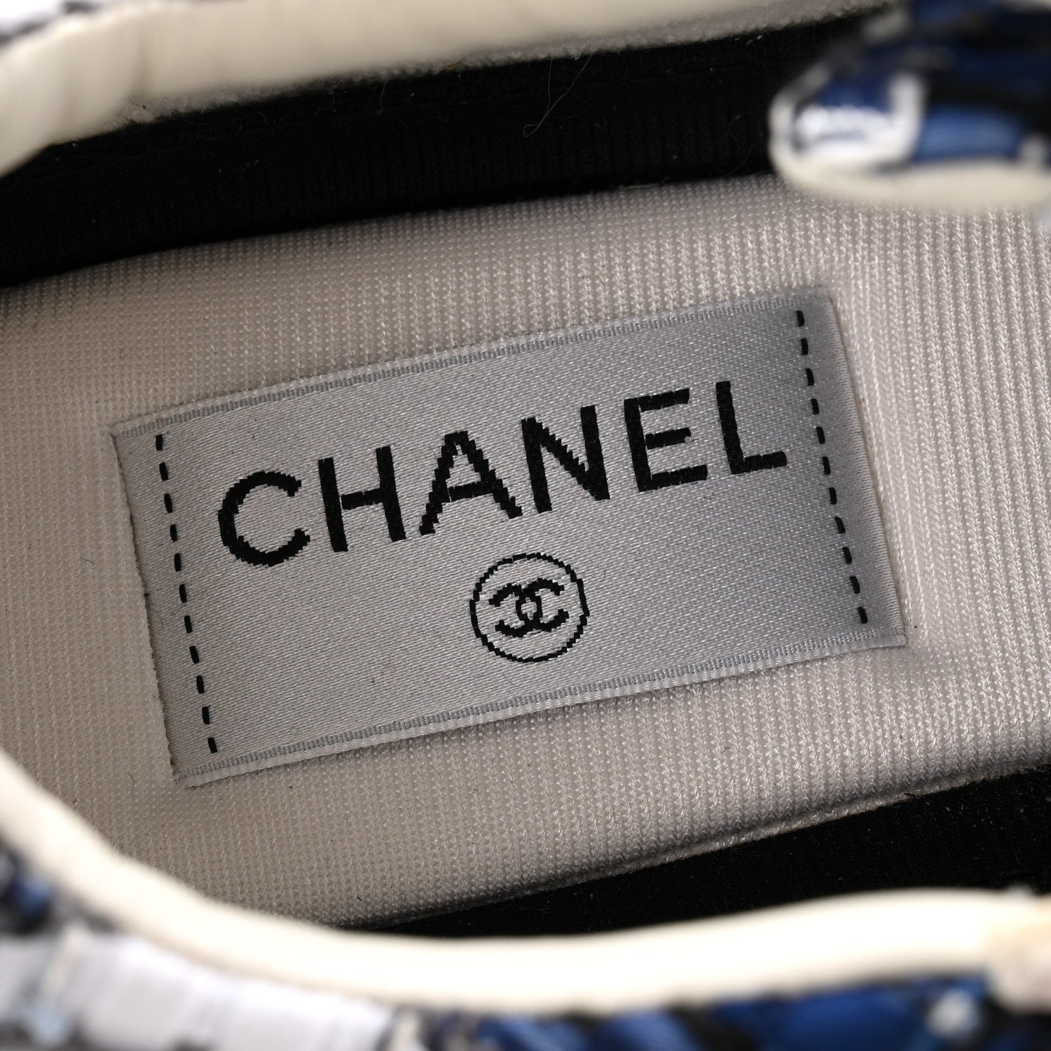 Chanel Tweed Suede Calfskin Womens CC Sneakers 38 Dark Blue Black Grey White