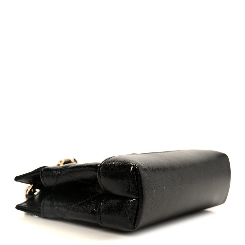 Chanel Shiny Lambskin Quilted Micro 31 Clutch With Chain Black