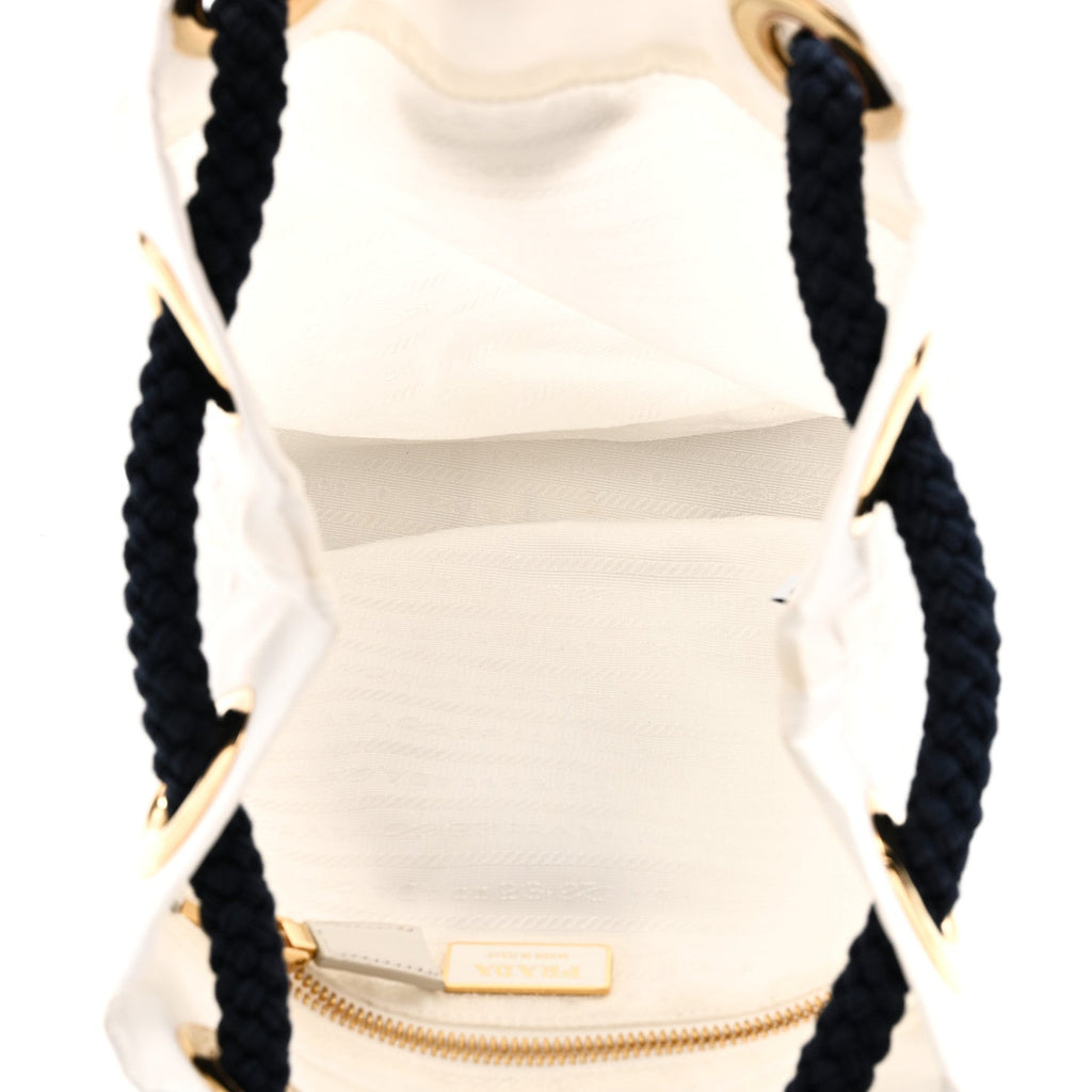 Prada Re-Nylon Triangle Mariner Small Bucket Bag White Baltico