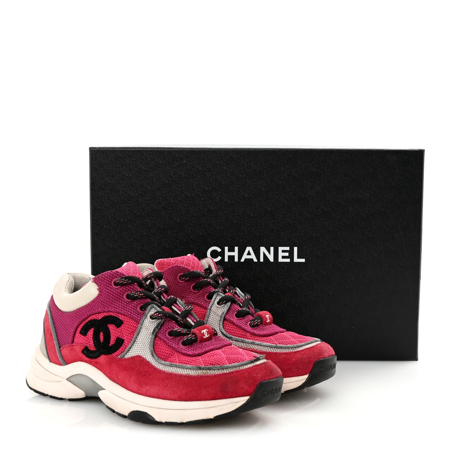 Mesh Suede Calfskin Womens CC Sneakers 35 Dark Pink Silver