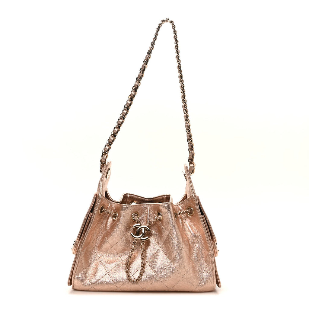 Chanel Metallic Caviar Quilted Mini Chanel 25 Handbag Copper