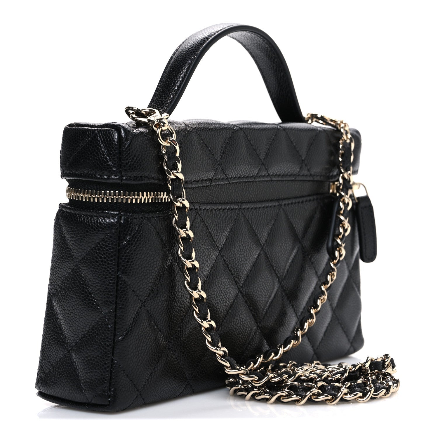 Chanel Caviar Quilted Top Handle Slim Vanity With Chain Black