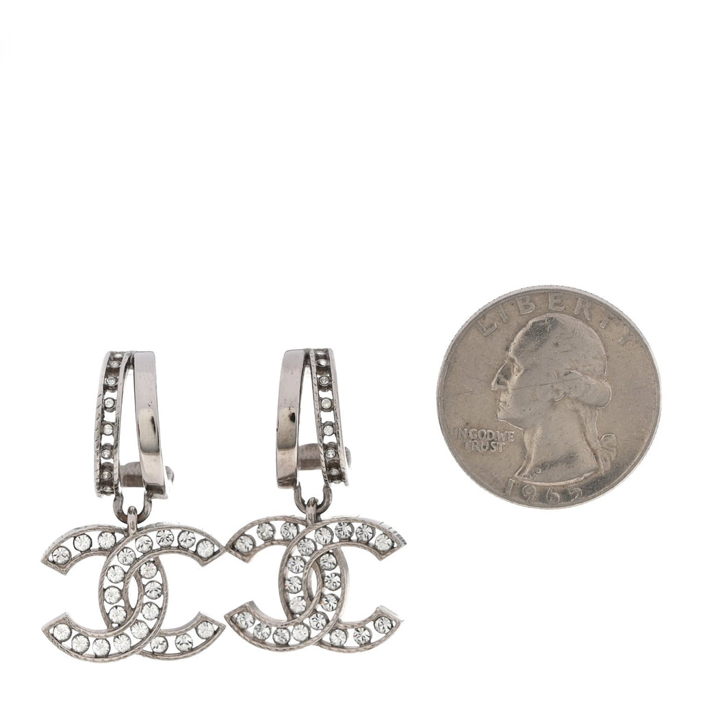 Crystal CC Drop Earrings Silver
