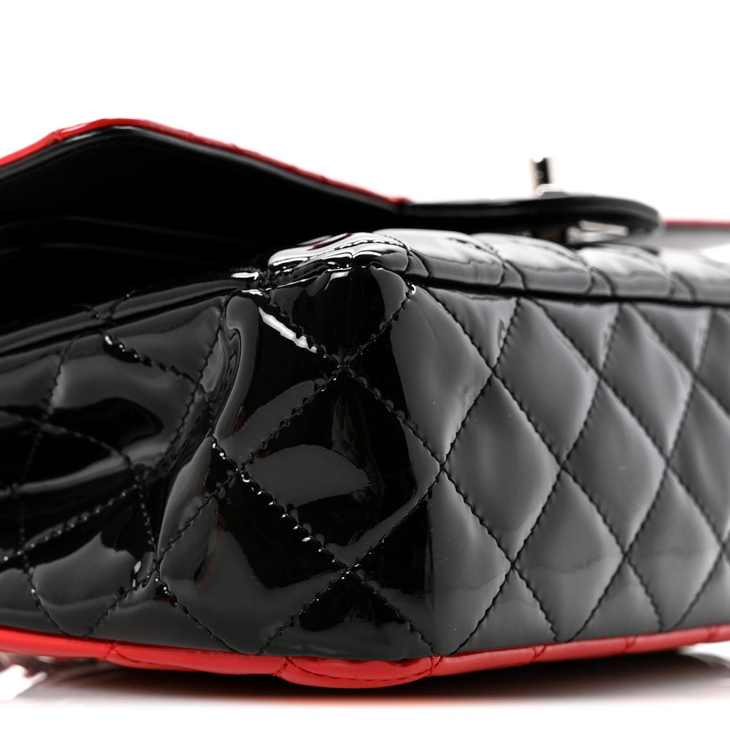 Chanel Patent Calfskin Quilted Bi-Color Medium Double Flap Black Red
