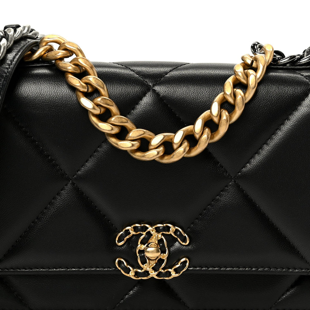 Chanel Lambskin Quilted Chanel 19 Wallet On Chain WOC Black