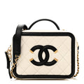 Chanel Caviar Quilted Small CC Filigree Vanity Case White Black